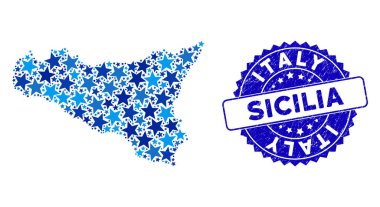 Mavi Yıldız Sicilya Harita Kolajı ve Tehlike Damgası