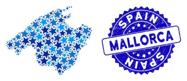Mavi Yıldız Mallorca Harita Bileşimi ve Dokulu Mühür