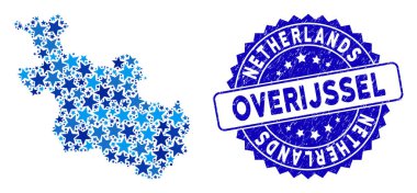 Mavi Yıldız Overijssel Eyaleti Haritası Mozaik ve desenli Damga