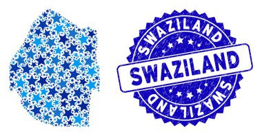 Mavi Yıldız Svaziland Harita Kompozisyonu ve Grunge Pulu