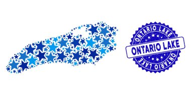 Mavi Yıldız Ontario Göl Haritası Kolajı ve Çizilmiş Mühür