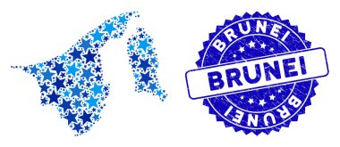 Mavi Yıldız Brunei Haritası Mozaik ve Tehlike Mührü