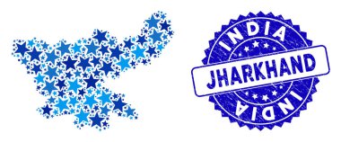 Mavi Yıldız Jharkhand Harita Kolajı ve desenli Mühür