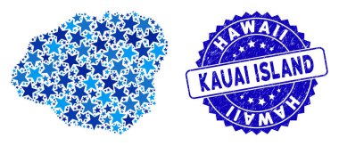 Mavi Yıldız Kauai Adası Haritası Mozaik ve desenli Mühür