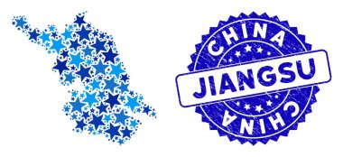 Blue Star Jiangsu Province Map Collage and Grunge Seal clipart