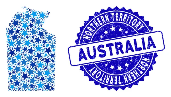 Blue Star Australian Northern Territory Mapa Composición y sello Grunge Sello — Archivo Imágenes Vectoriales