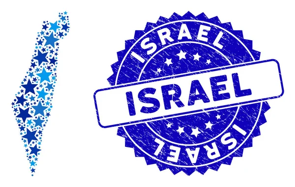 Blue Star Israel Mapa Composición y Sello Texturizado — Archivo Imágenes Vectoriales