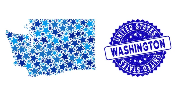 Blue Star Washington State Map Composition and Textured Stamp Seal