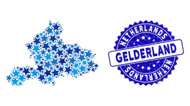 Mavi Yıldız Gelderland Eyaleti Haritası Mozaik ve Çizilmiş Damga