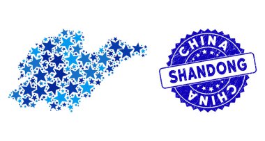 Mavi Yıldız Shandong Eyaleti Haritası Mozaik ve Dokulu Mühür