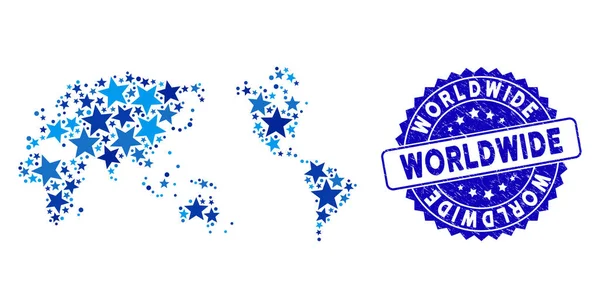 Blue Star Wereldwijde kaart Samenstelling en stress Stempel — Stockvector