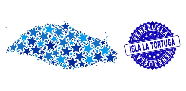 Blue Star Isla La Tortuga Mapa Composición y Grunge Sello — Archivo Imágenes Vectoriales