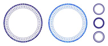 Küresel Ögelerin Çift Dairesel Yıldız Çerçevesi Mozaik Simgesi