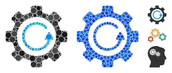 Direção de rotação de engrenagens Ícone mosaico de círculos — Vetor de Stock