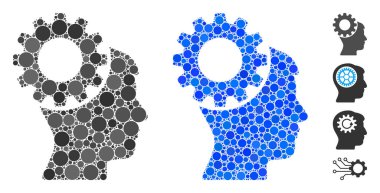 Yuvarlak Noktaların Dişli Kompozisyon Simgesi Düşünme