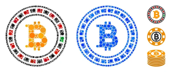 Ícone de mosaico de roleta Bitcoin Casino de pontos redondos —  Vetores de Stock