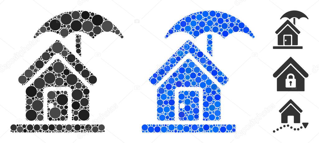 House Under Umbrella Mosaic Icon of Round Dots