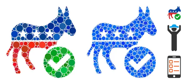 Voto Demócrata Burro Composición Icono de Círculos — Vector de stock