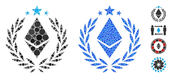 Ethereum Laurel coroa de mosaico Ícone de pontos redondos — Vetor de Stock