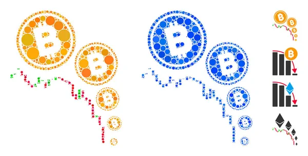 Küresel Ögelerin Bitcoin Deflasyon Çizelgesi Bileşimi Simgesi — Stok Vektör