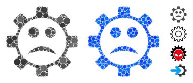 Service Gear Sad Smiley Mosaic Icon of Spheric Items