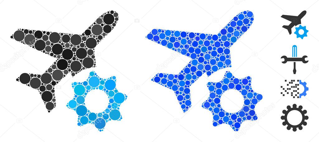 Airplane Options Gear Mosaic Icon of Round Dots