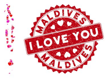 Hoş Kalp Kolajı Damgalı Maldivler Haritası