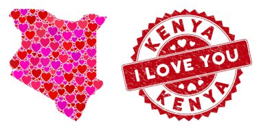 Hoş Kalp Kolajı Kenya Haritası Çizilmiş Mühür Mührü