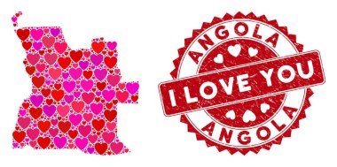 Valentine Kalp Kolajı Angola Haritası Çizilmiş Mühür Mührü