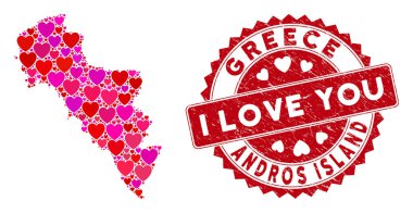 Valentine Kalp Kolajı Yunanistan 'ın Andros Adası Dokulu Damgalı Harita