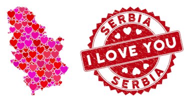 Lovely Heart Mozaiği Sırbistan Grunge Mührü Haritası
