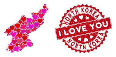 Kuzey Kore Kolajı Grunge Mühür Mührü Haritası