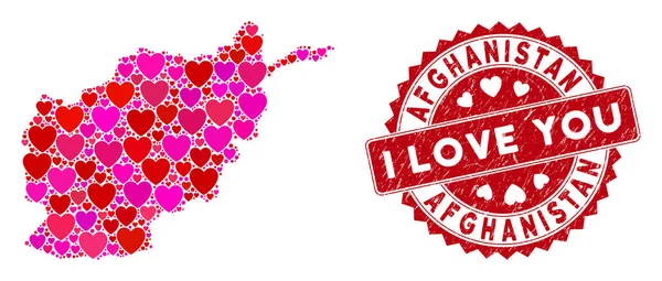 Love Heart Mosaic Afghanistan Térkép vészbélyegzővel — Stock Vector