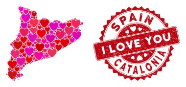Sevgililer Günü Kolajı Katalonya Tehlike Mührü Haritası