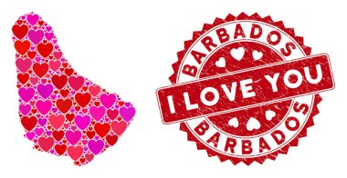 Hoş Kalp Mozaiği Barbados Dokulu Filigran Haritası