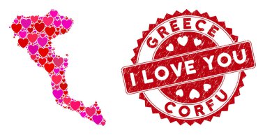 Aşk Yüreği Mozaik Korfu Adası Tehlike Damgalı Haritası