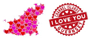 Sevimli Kalp Kolajı Guernsey Adası Tehlike Damgalı Haritası