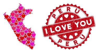 Sevgililer Günü Kolajı Grunge Pullu Peru Haritası