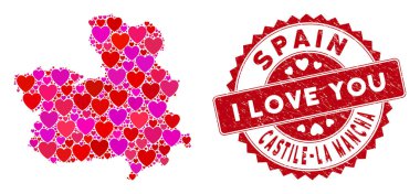 Hoş Kalp Kolajı Kastilya-La Mancha Bölgesi Mühür Mührü Çizilmiş Haritası