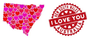 Sevgililer Günü Kolajı Yeni Güney Galler Haritası