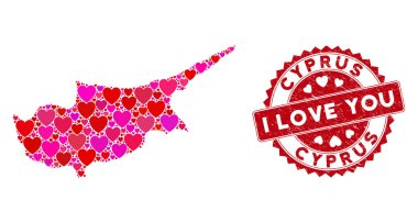 Aşk Kalbi Kıbrıs Adası Haritası Mühür Mührü Çizilmiş