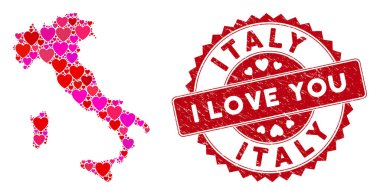 Valentine Kalbi Mozaik İtalya Haritası Çizik Filigranlı