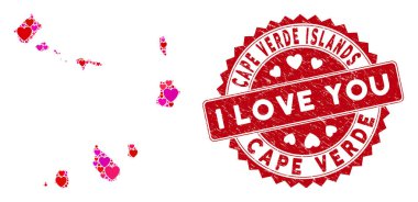 Lovely Heart Mozaik Cape Verde Adaları Mühür Mührü Çizilmiş Haritası