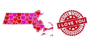 Love Heart Kolajı Massachusetts Eyalet Haritası