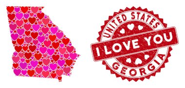 Sevimli Kalp Mozaik Amerikan Eyaleti Georgia Haritası Çizilmiş Mühür