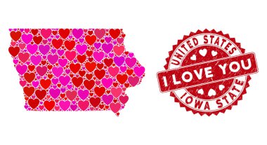 Valentine Heart Mozaik Iowa Devlet Haritası Tehlike Filigranı