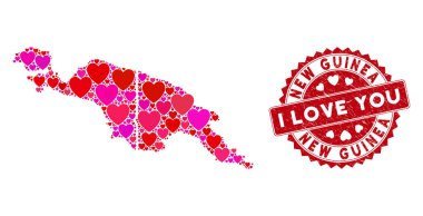 Sevgililer Günü Mozaik Yeni Gine Ülkeleri Damgalı Haritası