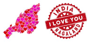 Valentine Heart Mozaik Nagaland Devlet Haritası Grunge Stamp ile