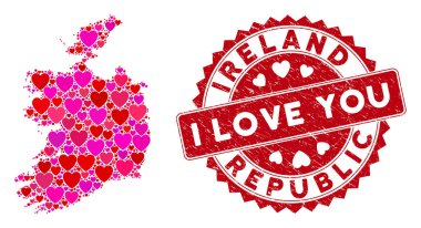 Lovely Heart Mozaik İrlanda Cumhuriyeti Damgalı Mühür Haritası