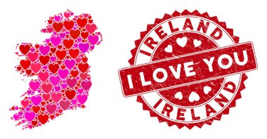 Aşk Kalbi Kolajı İrlanda Adası Tehlike Damgalı Haritası